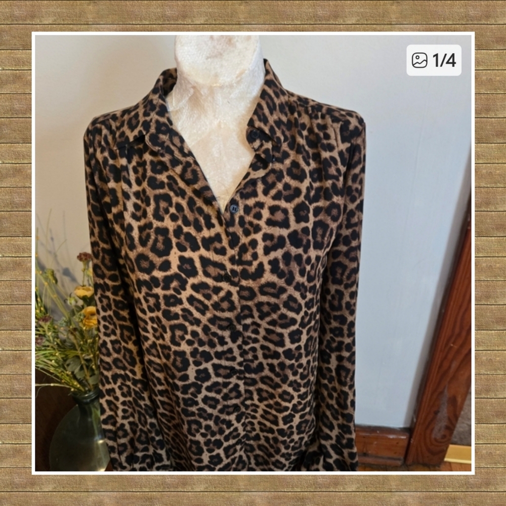 Nwt H&M Leopard Print Blouse - Black and Brown Size 6